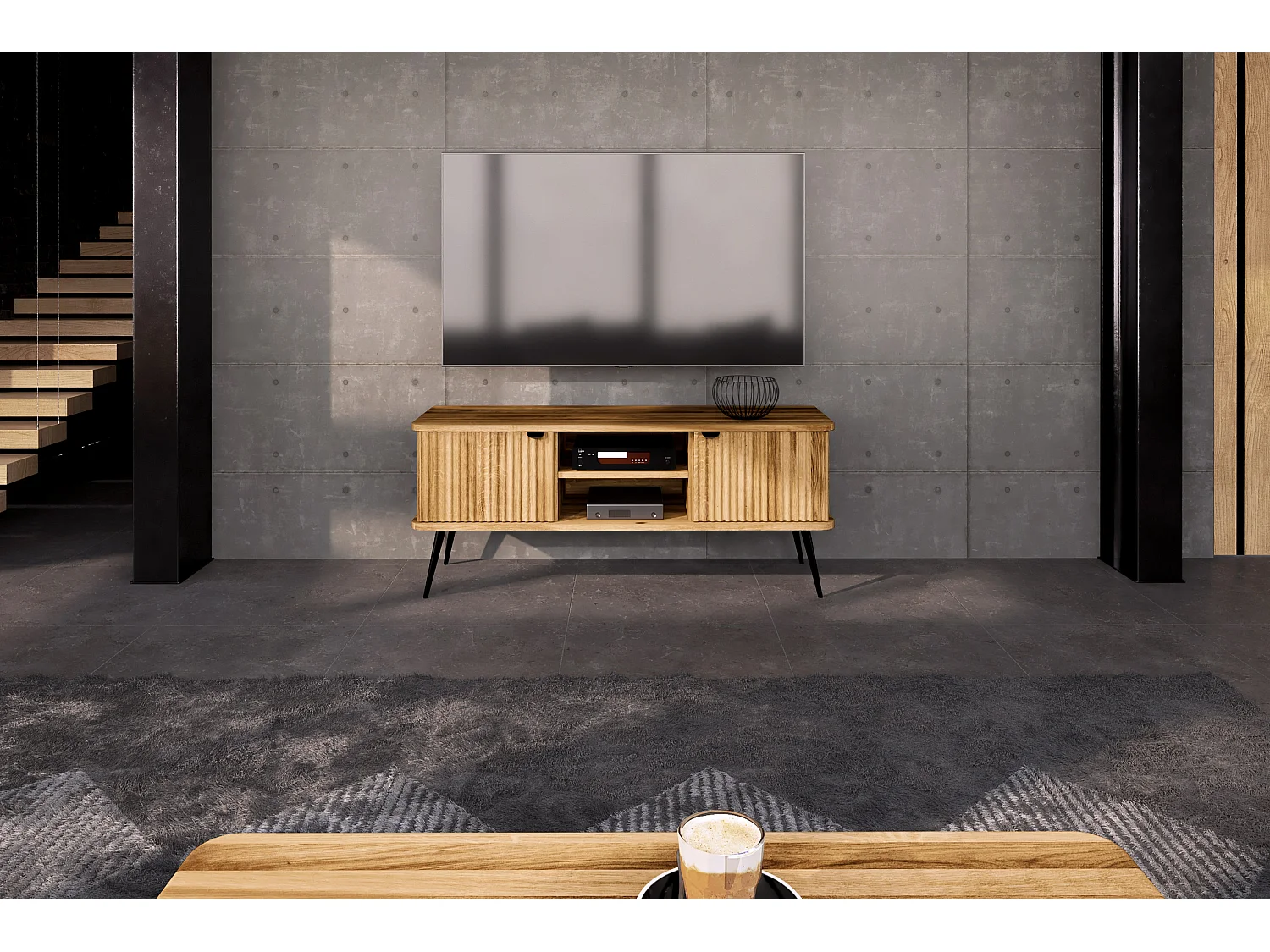 KULA - TV-Möbel mit Welltüren aus Wildeiche naturgeölt