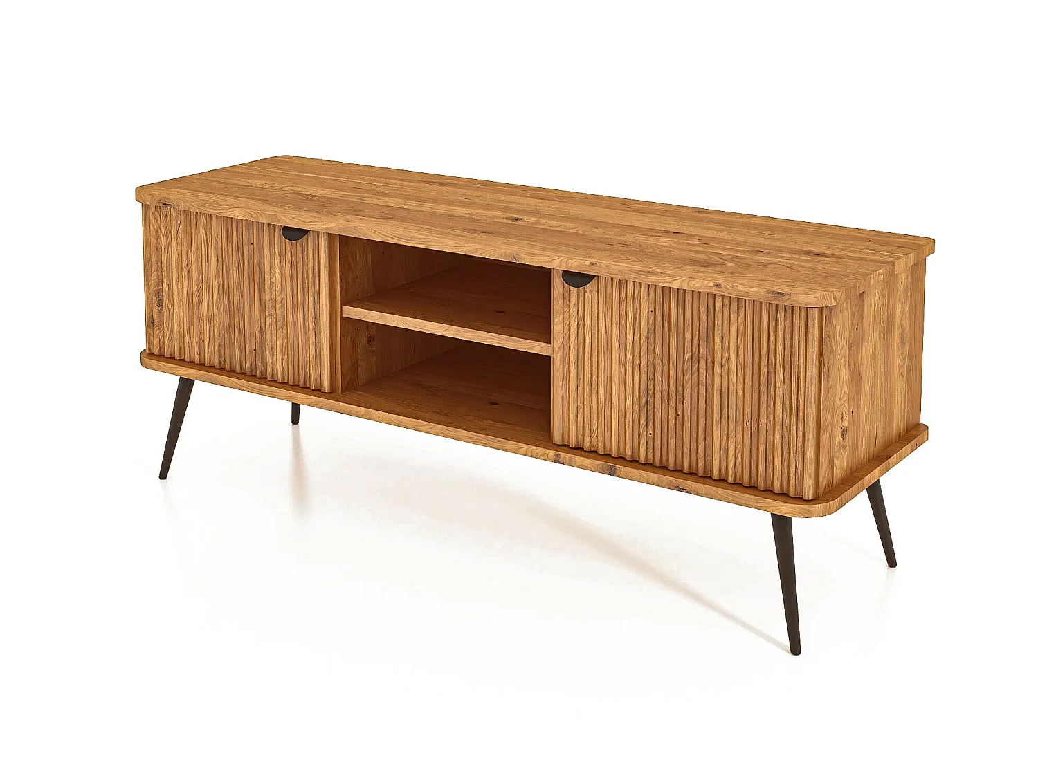 KULA - Meuble TV avec portes ondulées en chêne sauvage huilé naturel