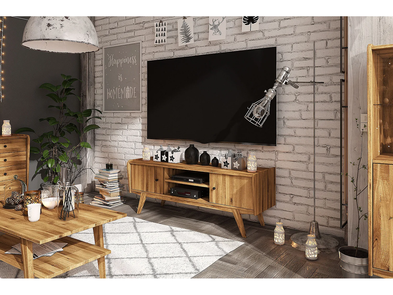 RETRO - TV-Möbel mit Holztüren aus Wildeiche naturgeölt