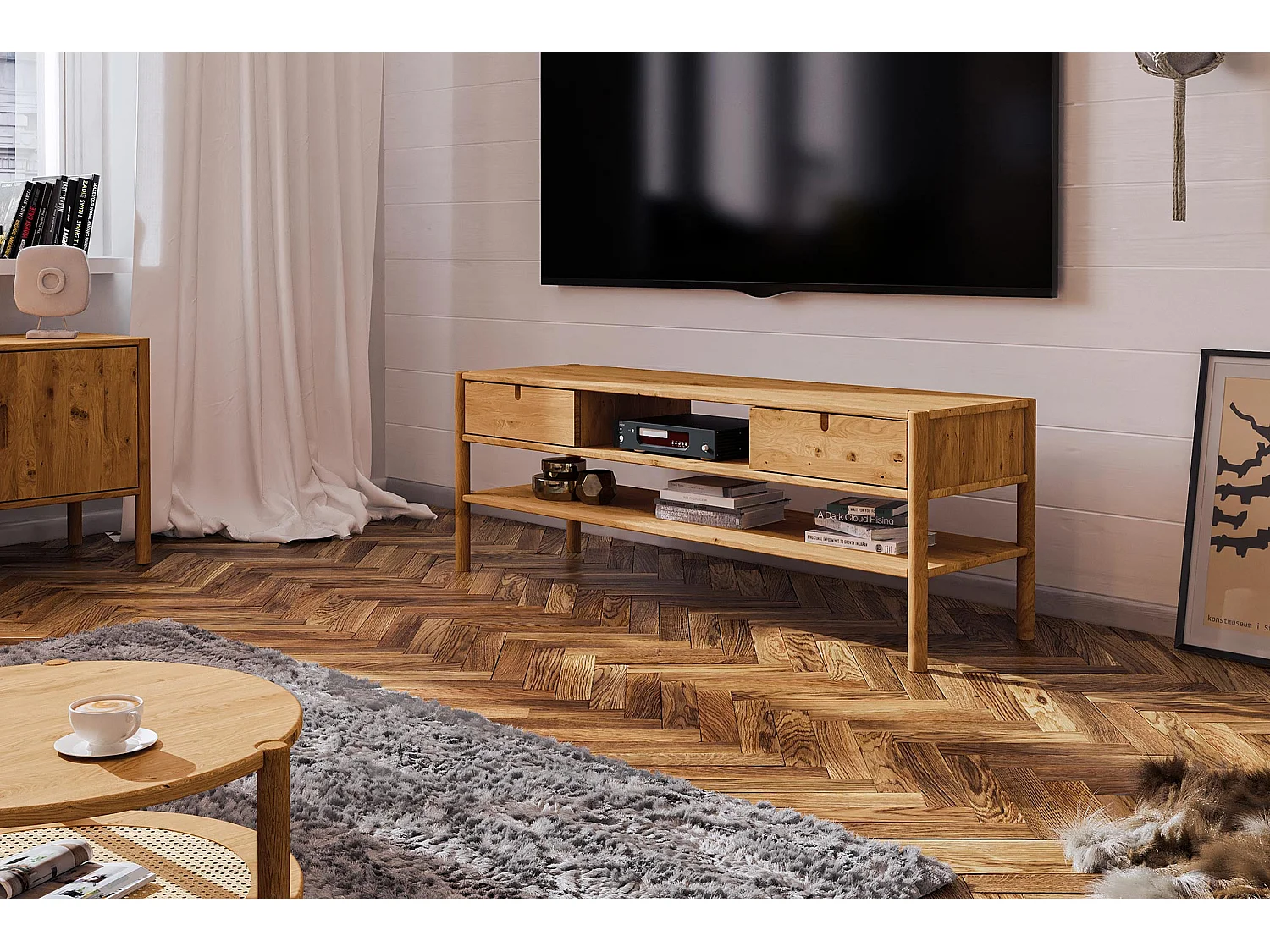 POLA - TV-Möbel mit Schubladen aus Wildeiche naturgeölt