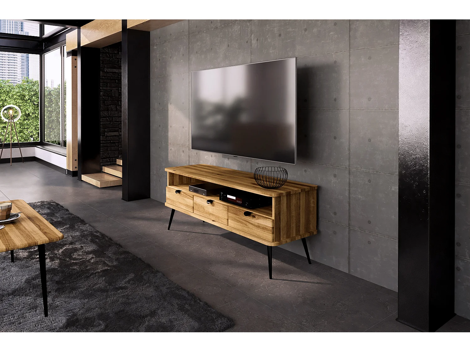 KULA - TV-Möbel mit Schublade aus Wildeiche naturgeölt