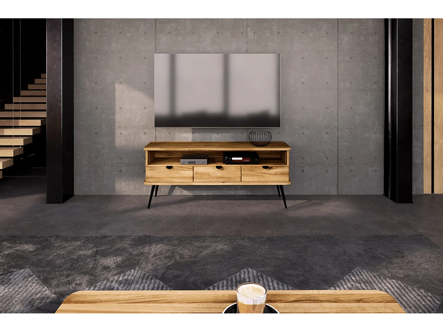 KULA - Meuble TV avec tiroir en chêne sauvage huilé naturel