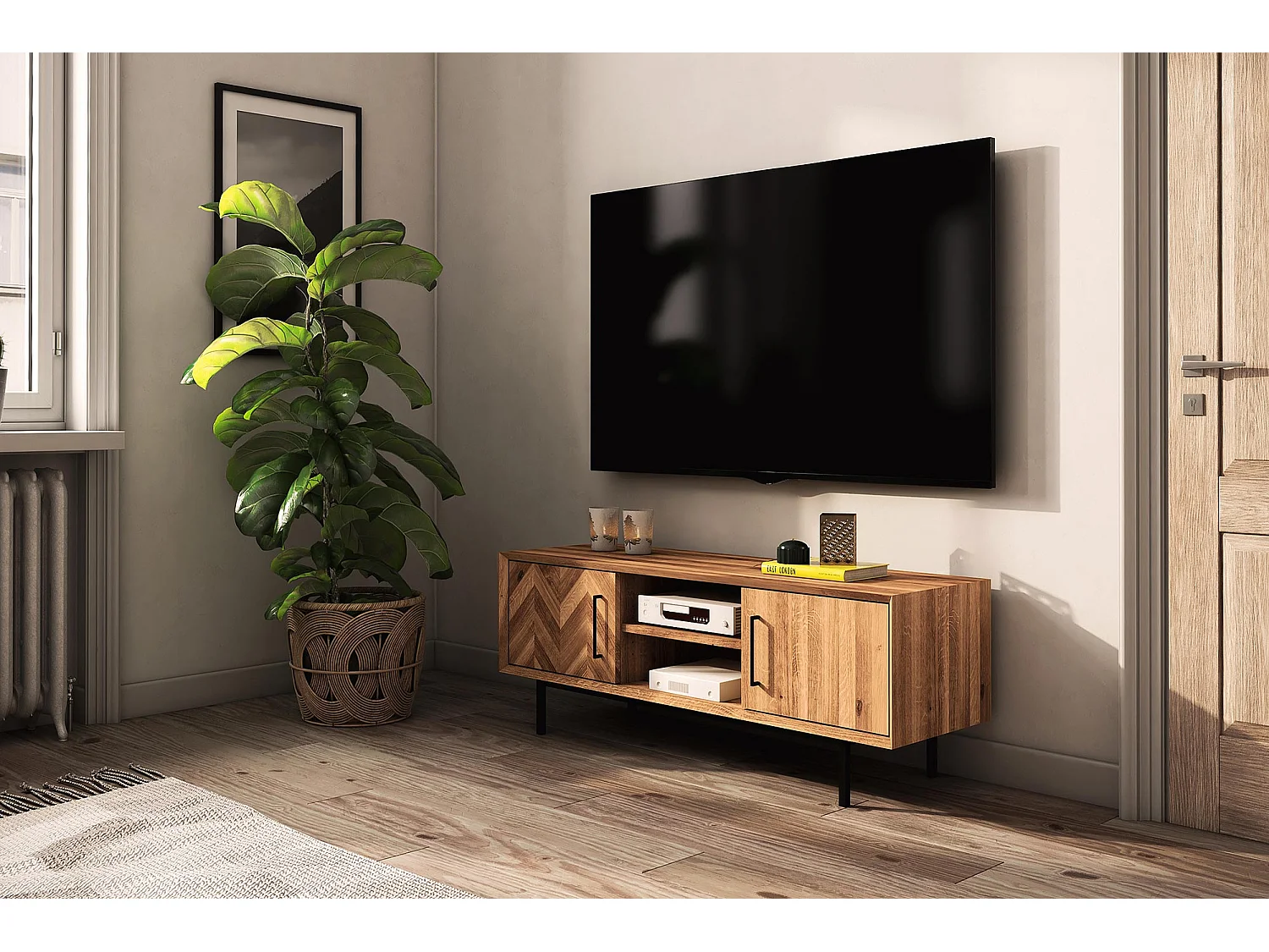ABIES - TV-Möbel mit Holztüren aus Wildeiche naturgeölt