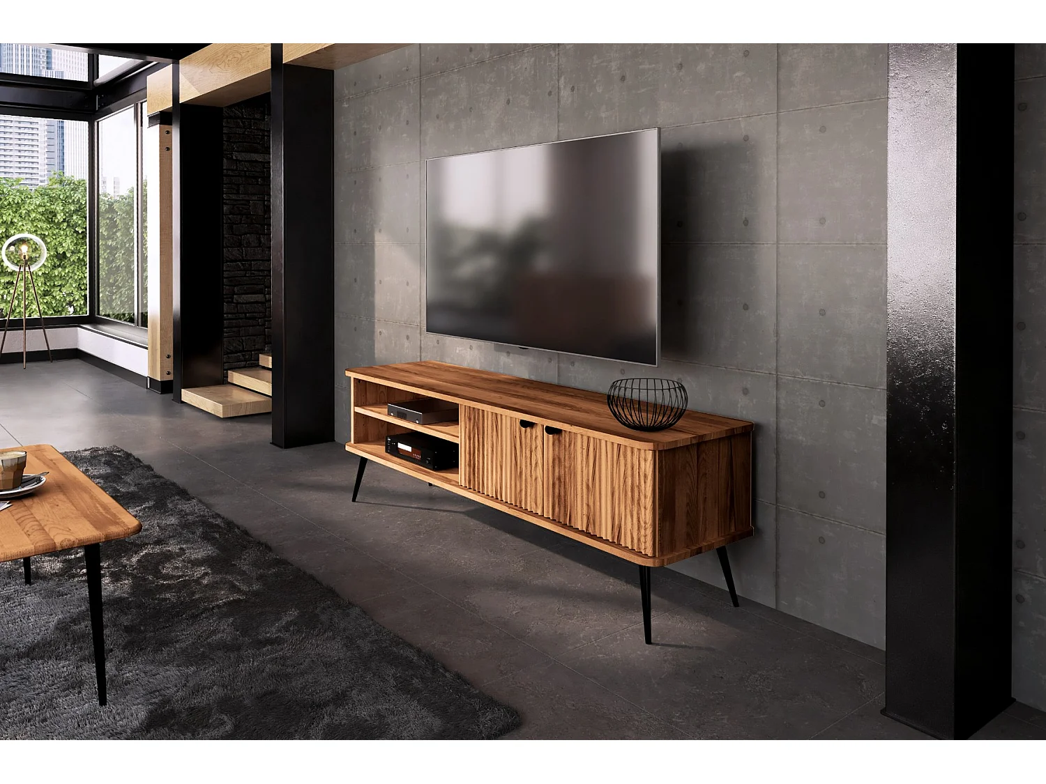 KULA - TV-Möbel mit Welltüren aus Kernbuche naturgeölt