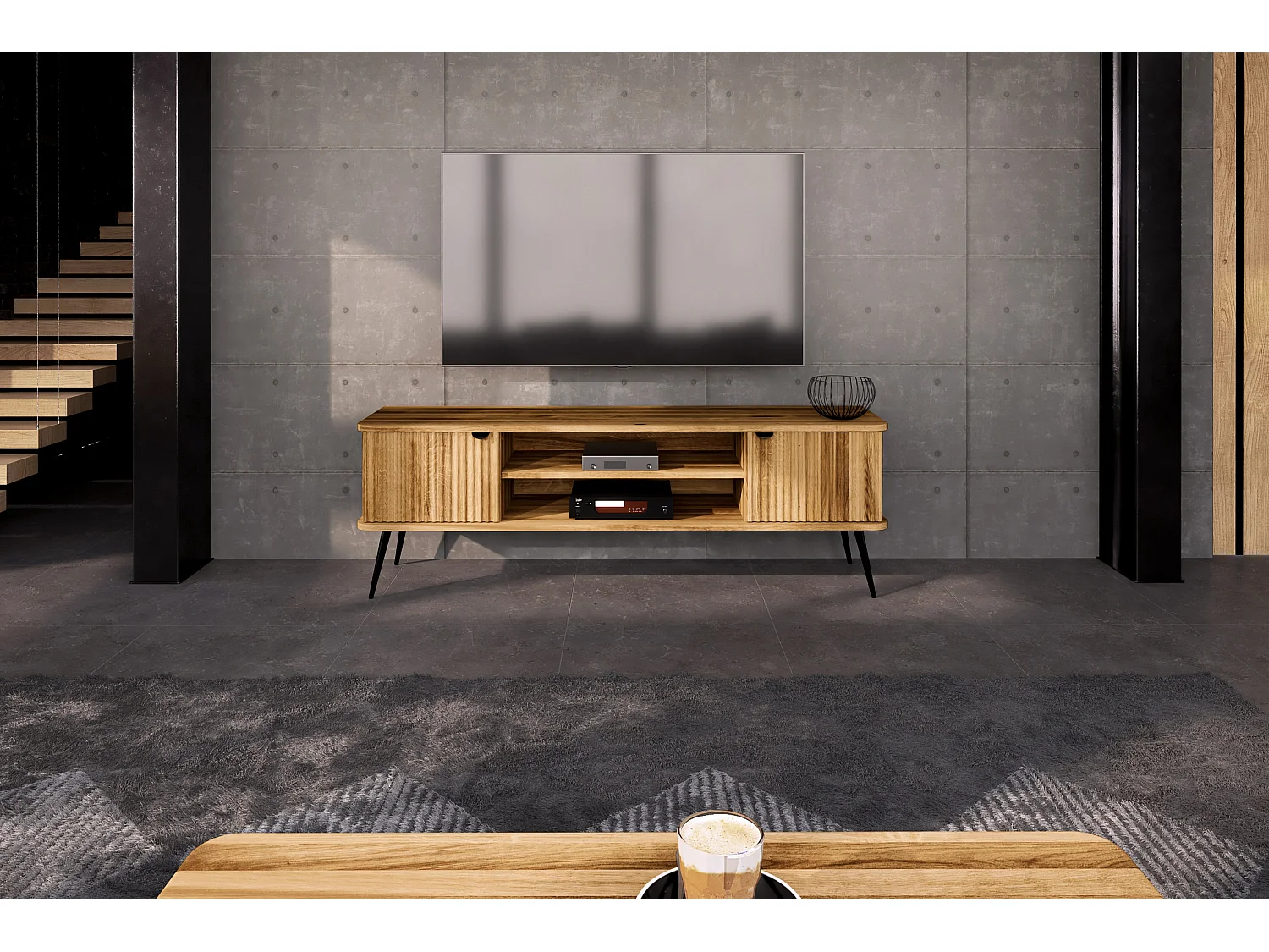 KULA - TV-Möbel mit Welltüren aus Wildeiche naturgeölt