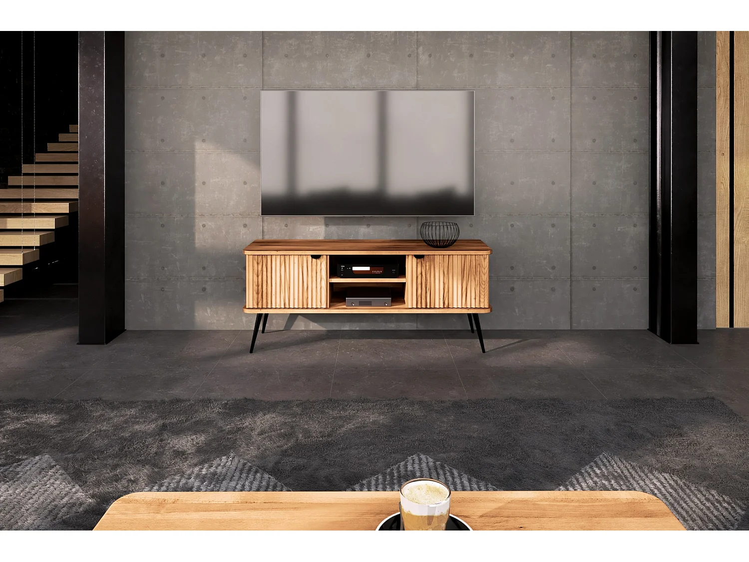 KULA - TV-Möbel mit Welltüren aus Kernbuche naturgeölt