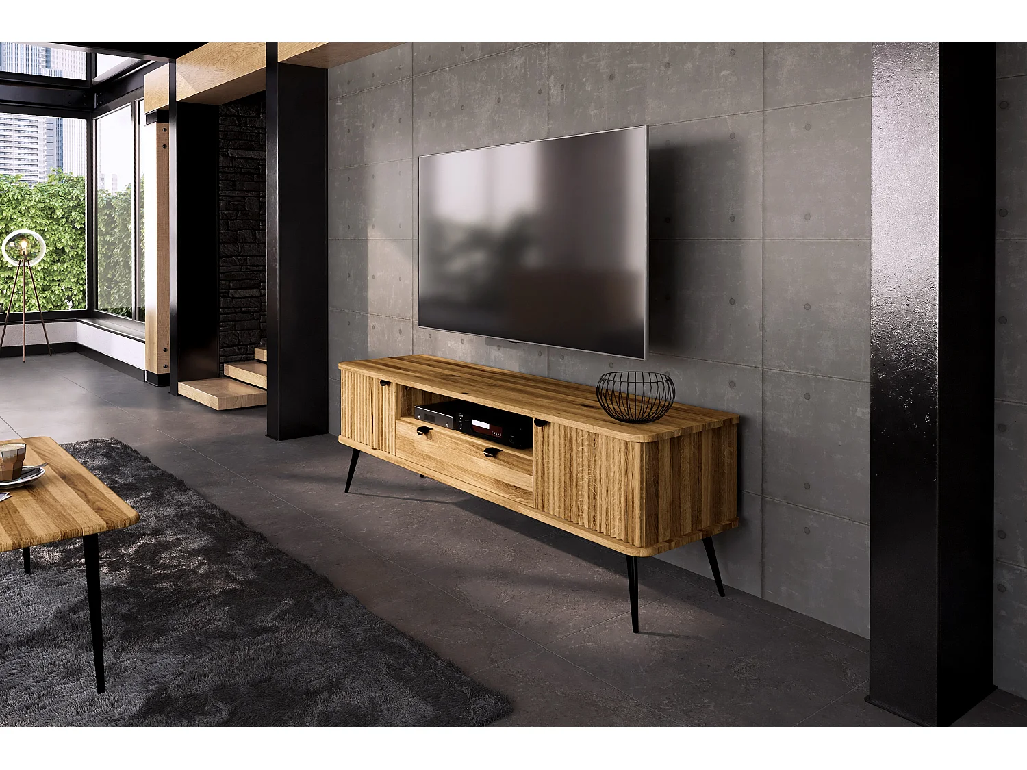 KULA - TV-Möbel mit Schublade aus Wildeiche naturgeölt