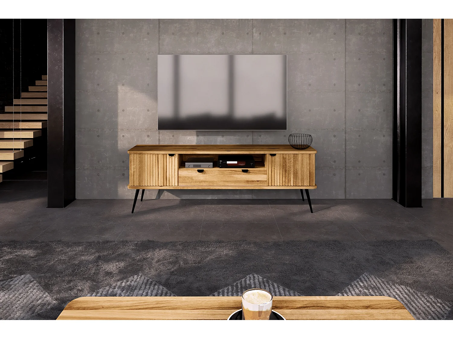 KULA - TV-Möbel mit Schublade aus Wildeiche naturgeölt