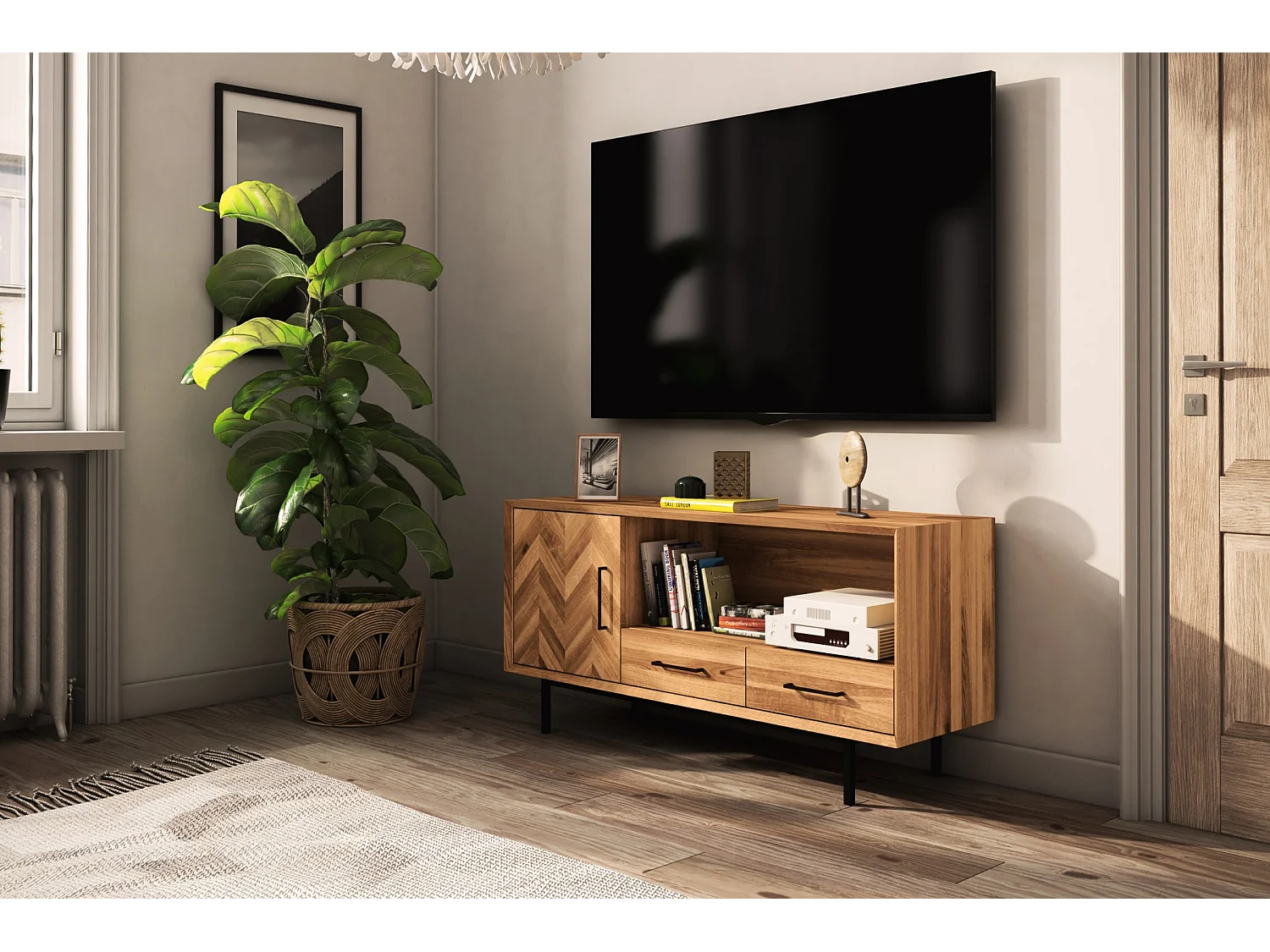 ABIES - TV-Möbel mit Schublade aus Wildeiche naturgeölt