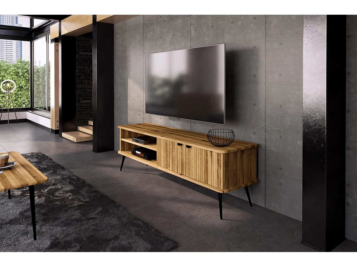 KULA - TV-Möbel mit Welltüren aus Wildeiche naturgeölt