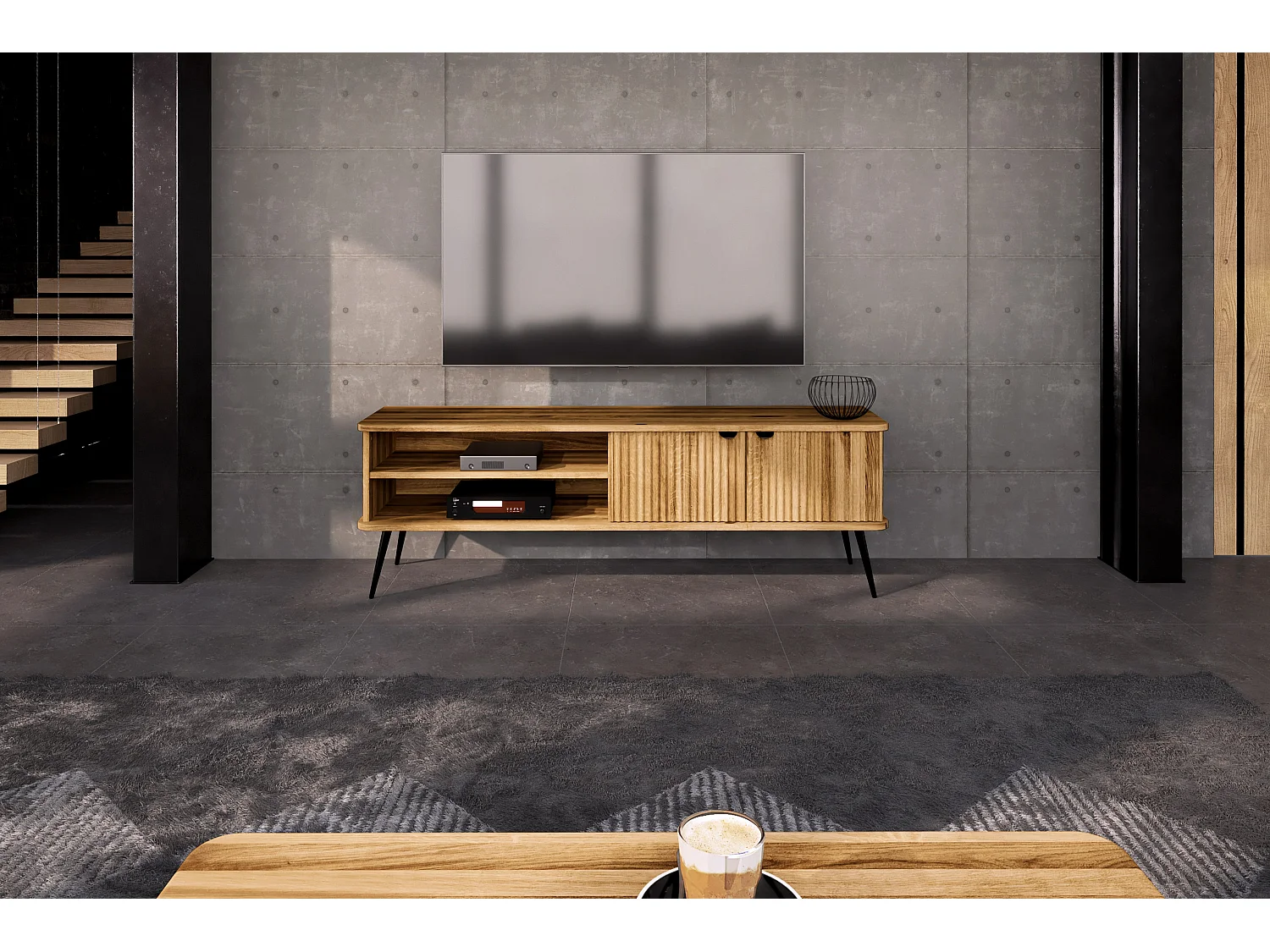 KULA - TV-Möbel mit Welltüren aus Wildeiche naturgeölt