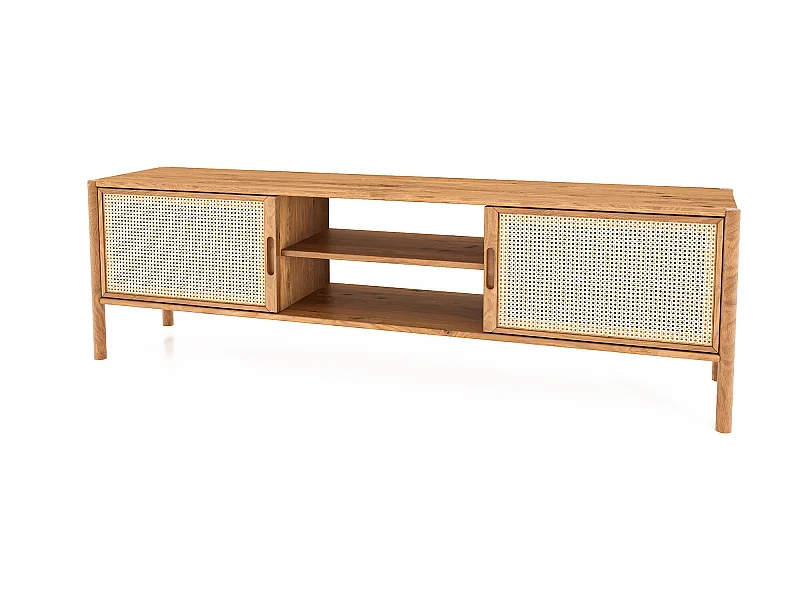 POLA - TV-Möbel mit Rattantüren aus Wildeiche naturgeölt