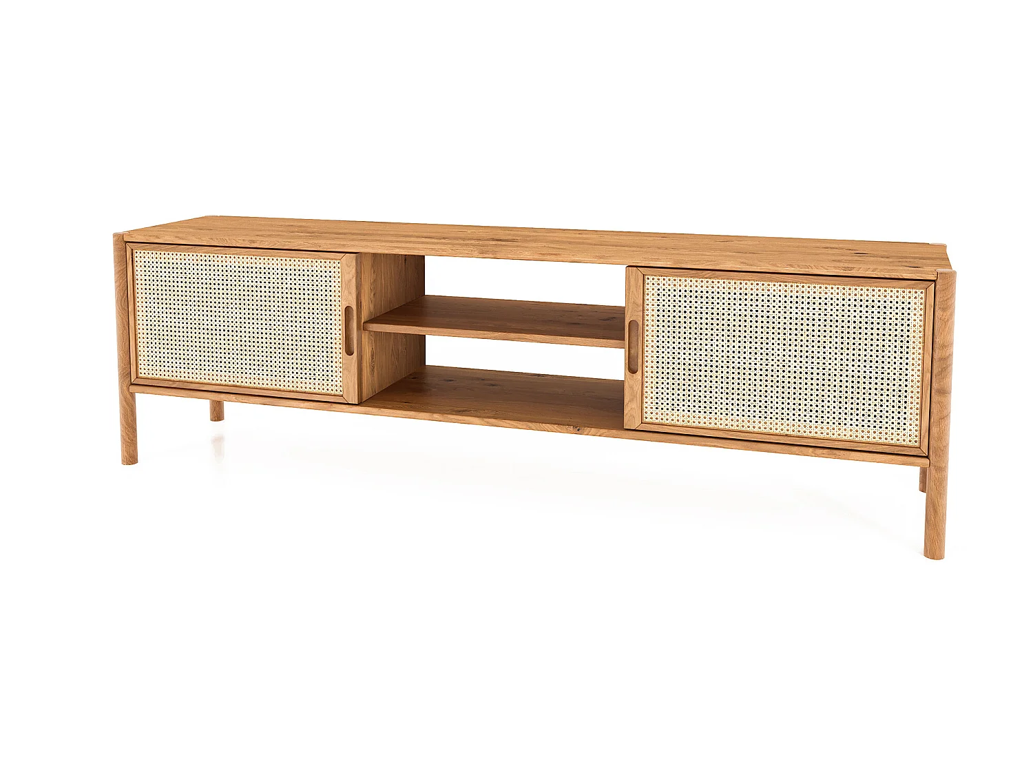 POLA - TV-Möbel mit Rattantüren aus Wildeiche naturgeölt