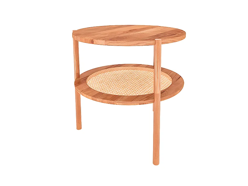 POLA - Hoher Couchtisch mit Rattan aus Kernbuche, naturgeölt Φ70