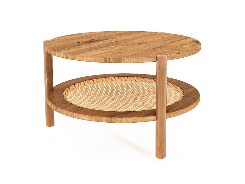 POLA - Niedriger Couchtisch mit Rattan aus Wildeiche, naturgeölt Φ80