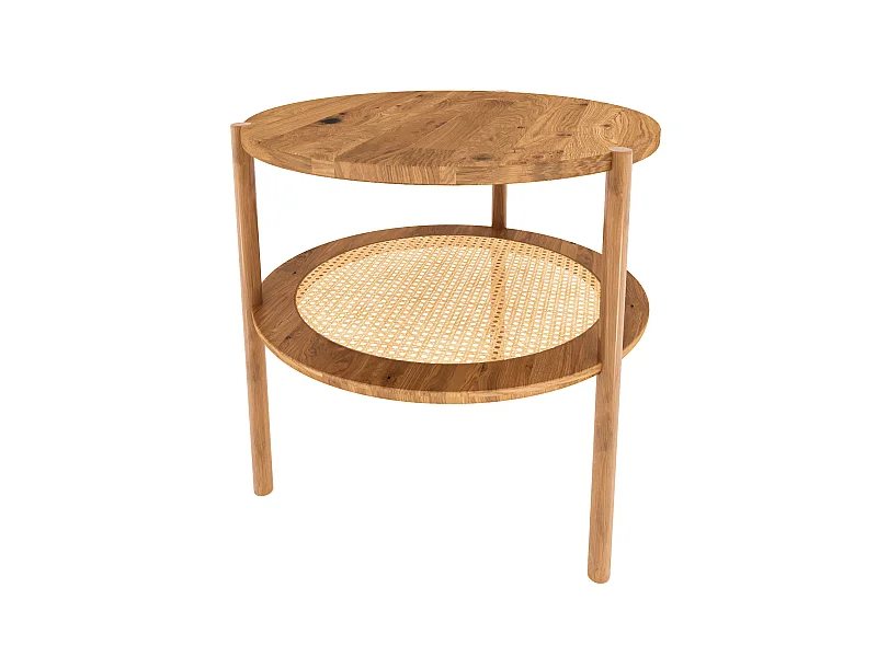 POLA - Hoher Couchtisch mit Rattan aus Wildeiche, naturgeölt Φ70