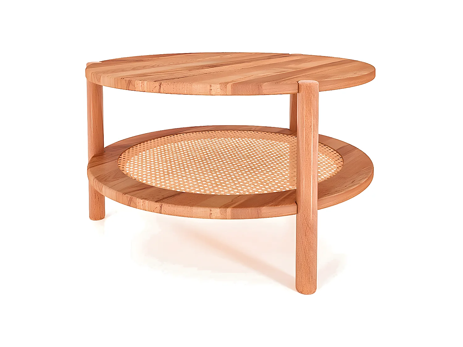 POLA - Niedriger Couchtisch mit Rattan aus Kernbuche, naturgeölt Φ80