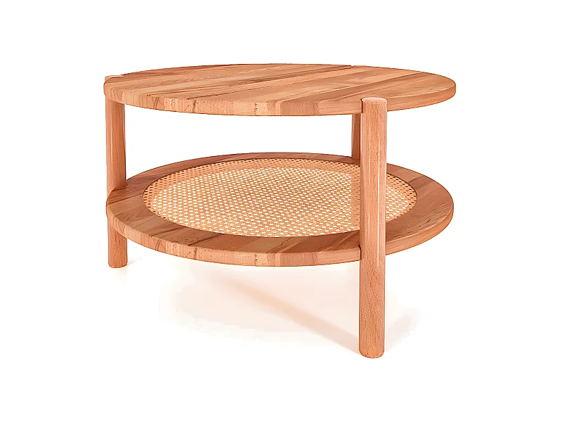 POLA - Niedriger Couchtisch mit Rattan aus Kernbuche, naturgeölt Φ80