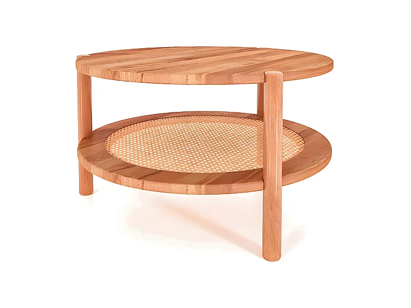 POLA - Niedriger Couchtisch mit Rattan aus Kernbuche, naturgeölt Φ60