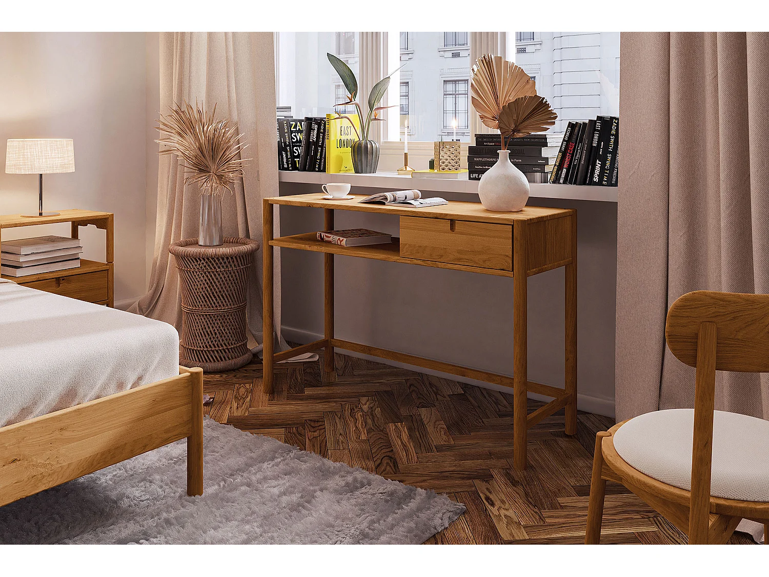 POLA - Schminktisch mit Schublade aus Wildeiche, naturgeölt