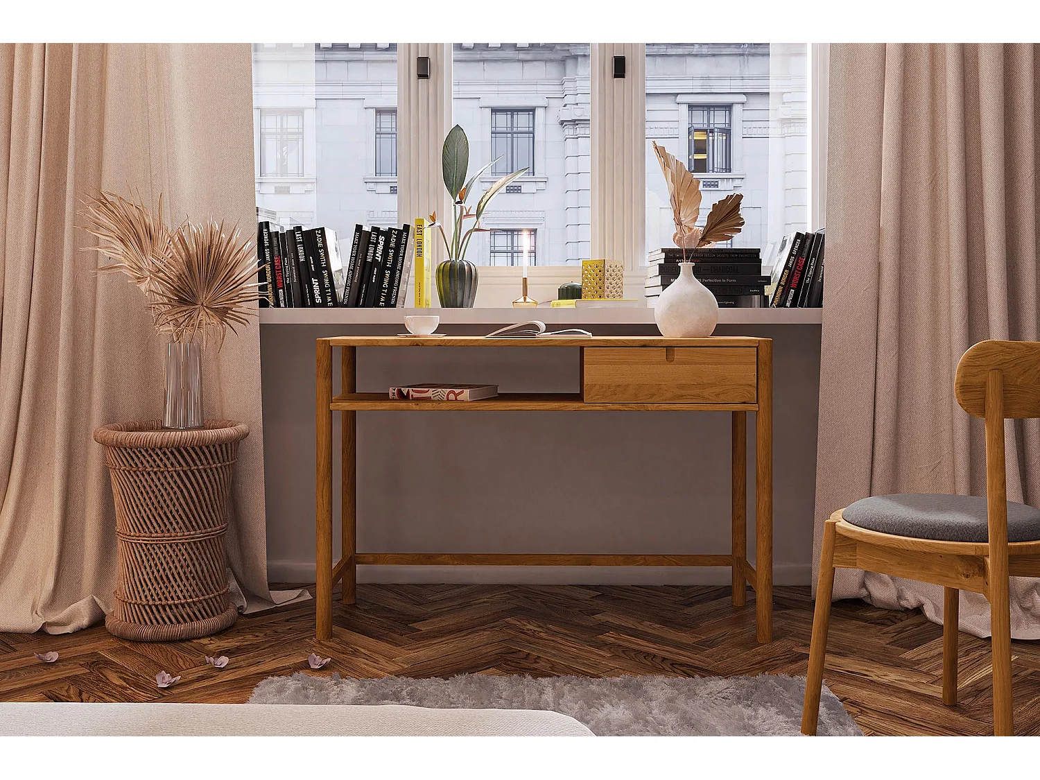 POLA - Schminktisch mit Schublade aus Wildeiche, naturgeölt