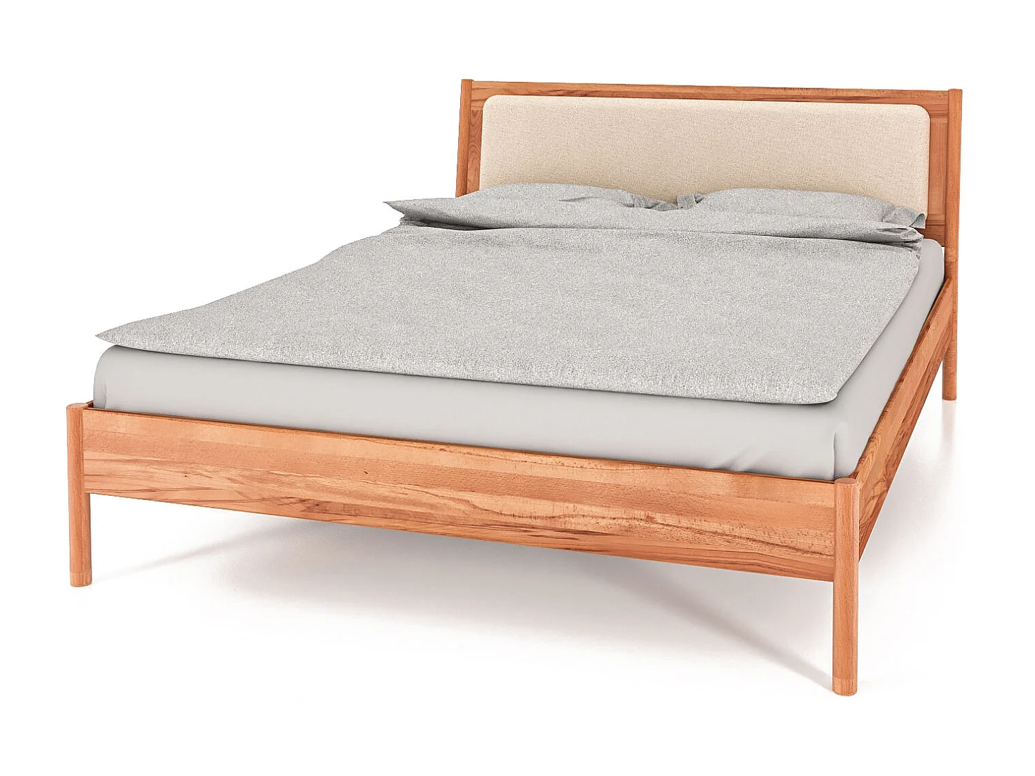 POLA - Bett mit Polsterkopfteil 180 x 200 aus Kernbuche naturgeölt