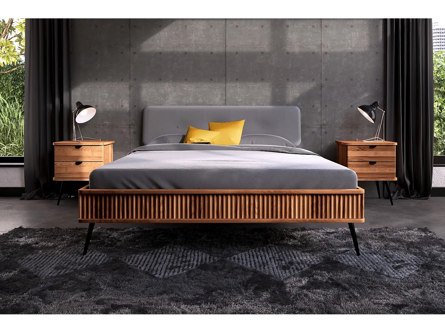 KULA - Bett mit Polsterkopfteil 180 x 200 aus Kernbuche naturgeölt