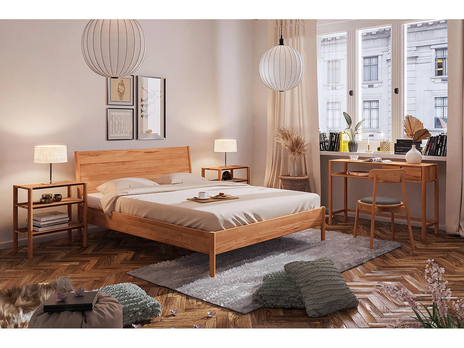 POLA - Bettgestell mit Holzkopfteil 180 x 200 aus Kernbuche naturgeölt