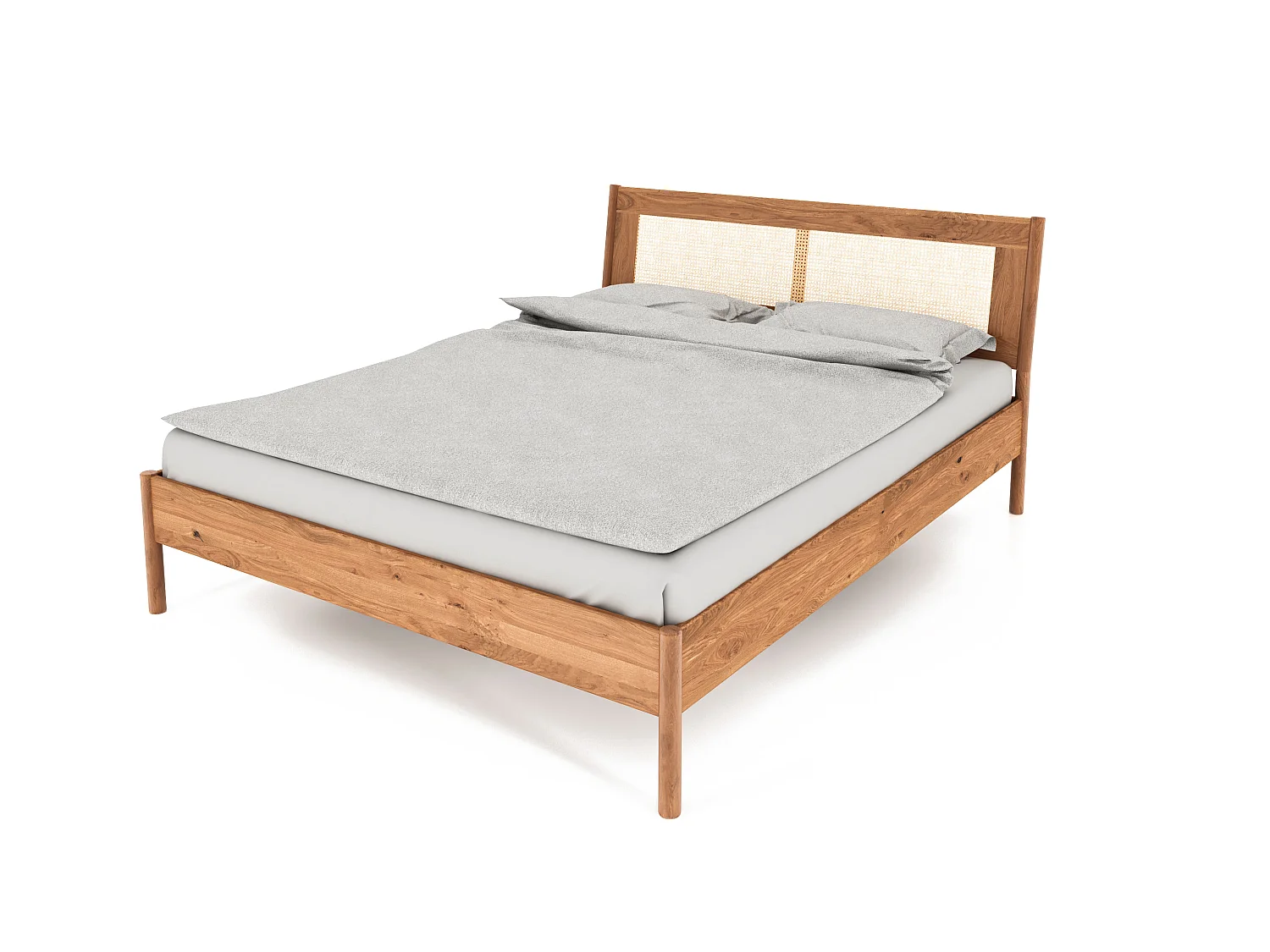 POLA - Bett mit Rattankopfteil 100 x 200 aus Wildeiche lackiert