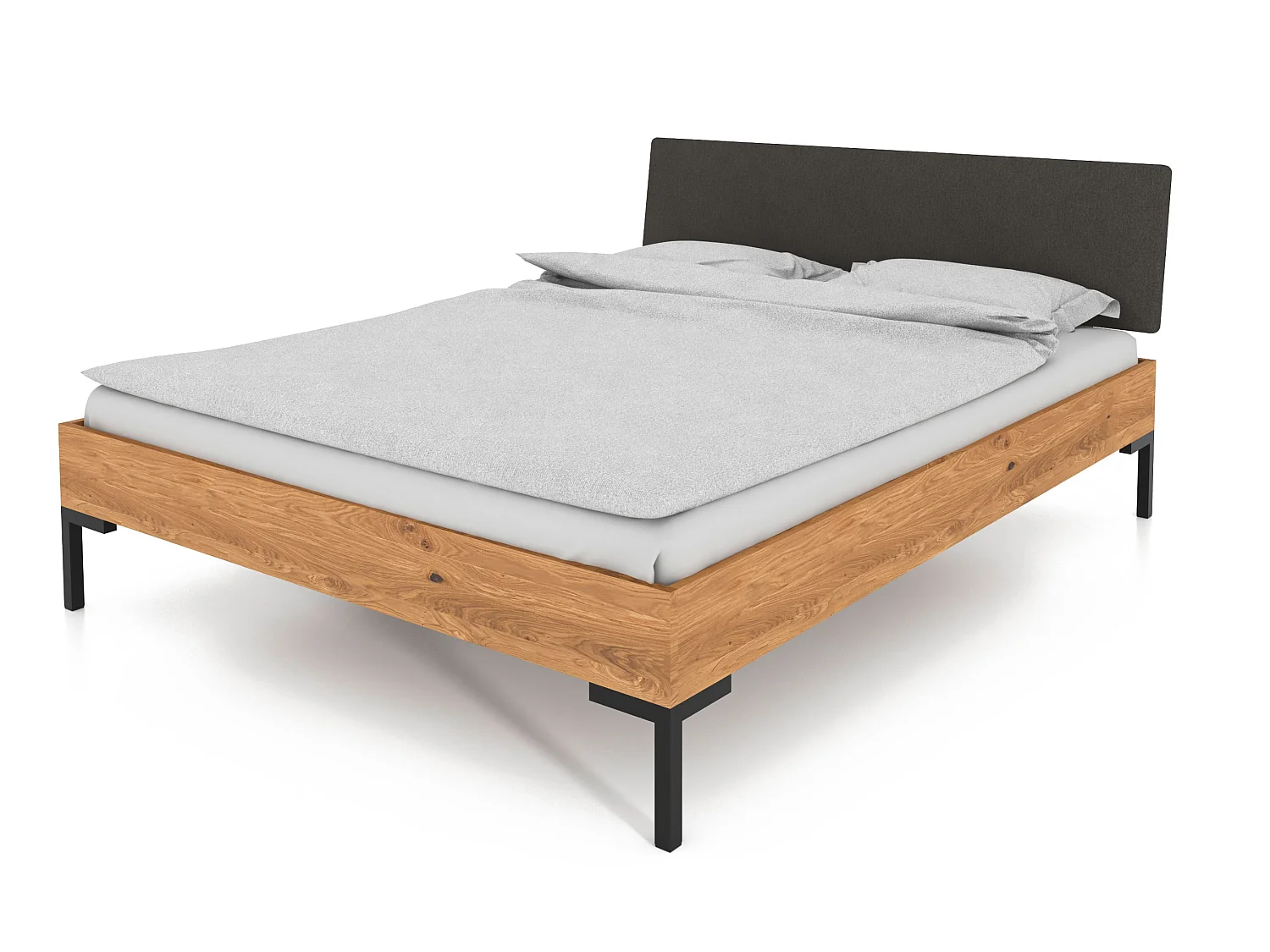 ABIES - Bett mit Polsterkopfteil 180 x 200 aus Wildeiche naturgeölt