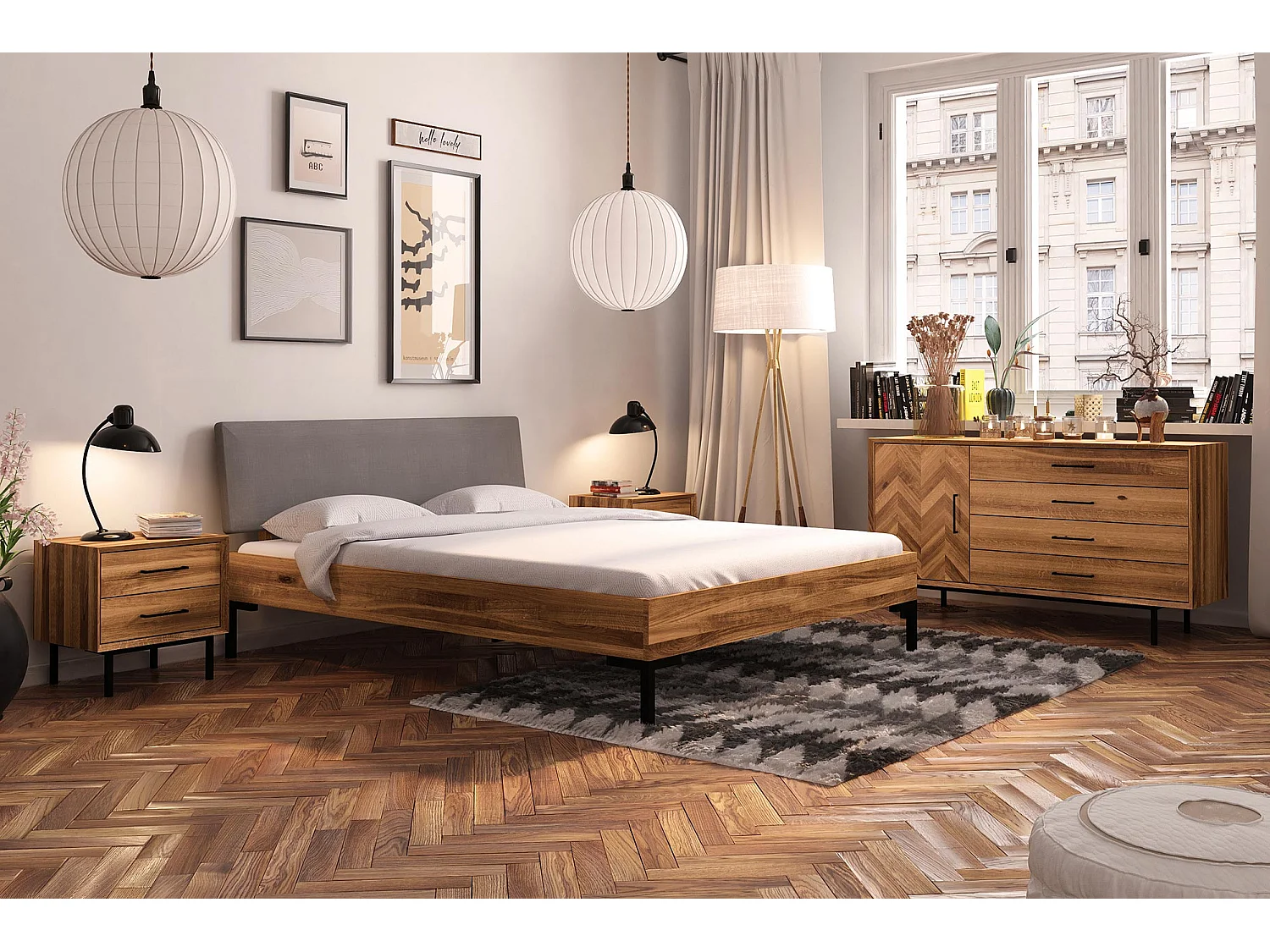 ABIES - Bett mit Polsterkopfteil 180 x 200 aus Wildeiche naturgeölt