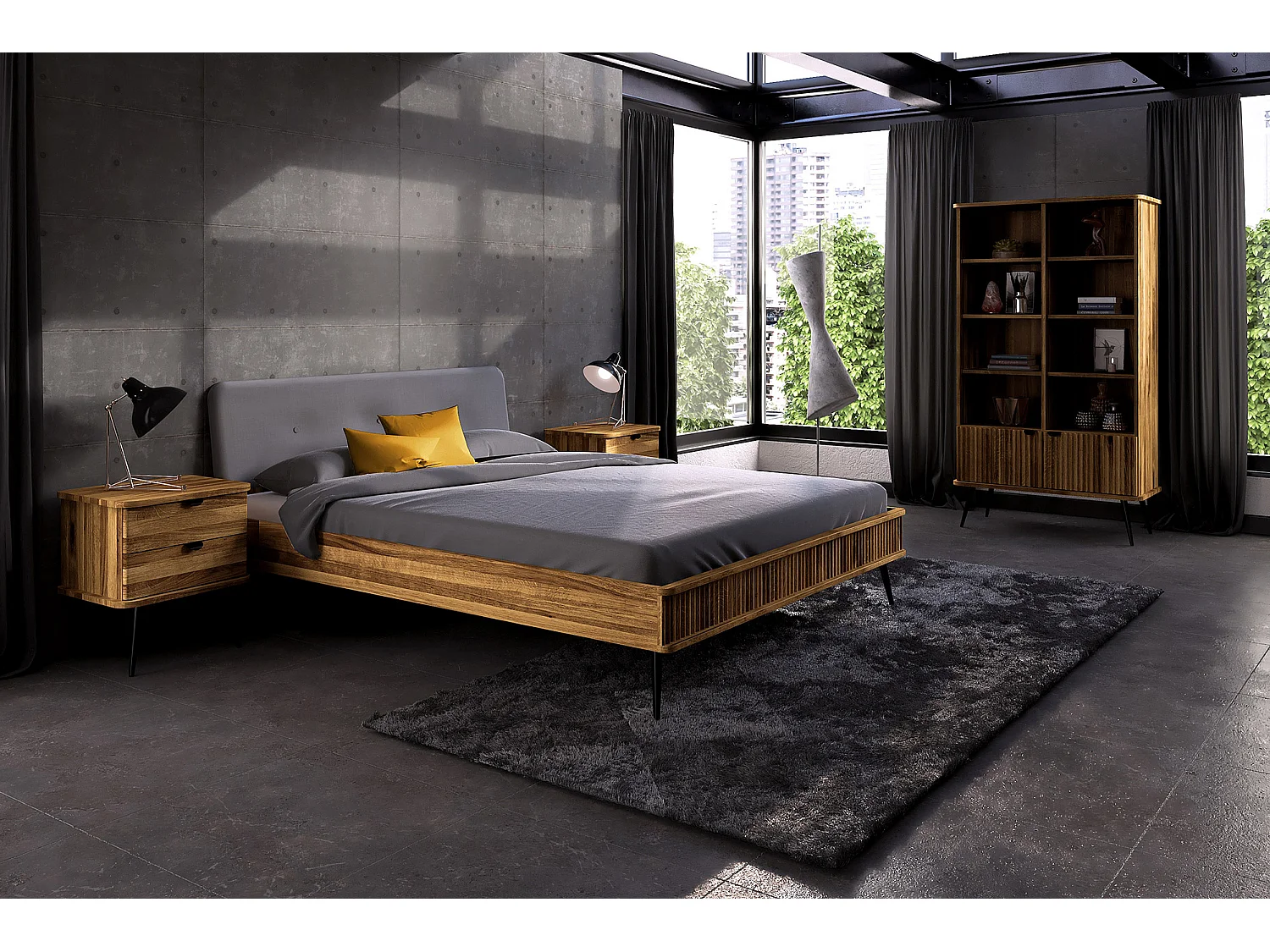 KULA - Bett mit Polsterkopfteil 100 x 200 aus Wildeiche naturgeölt