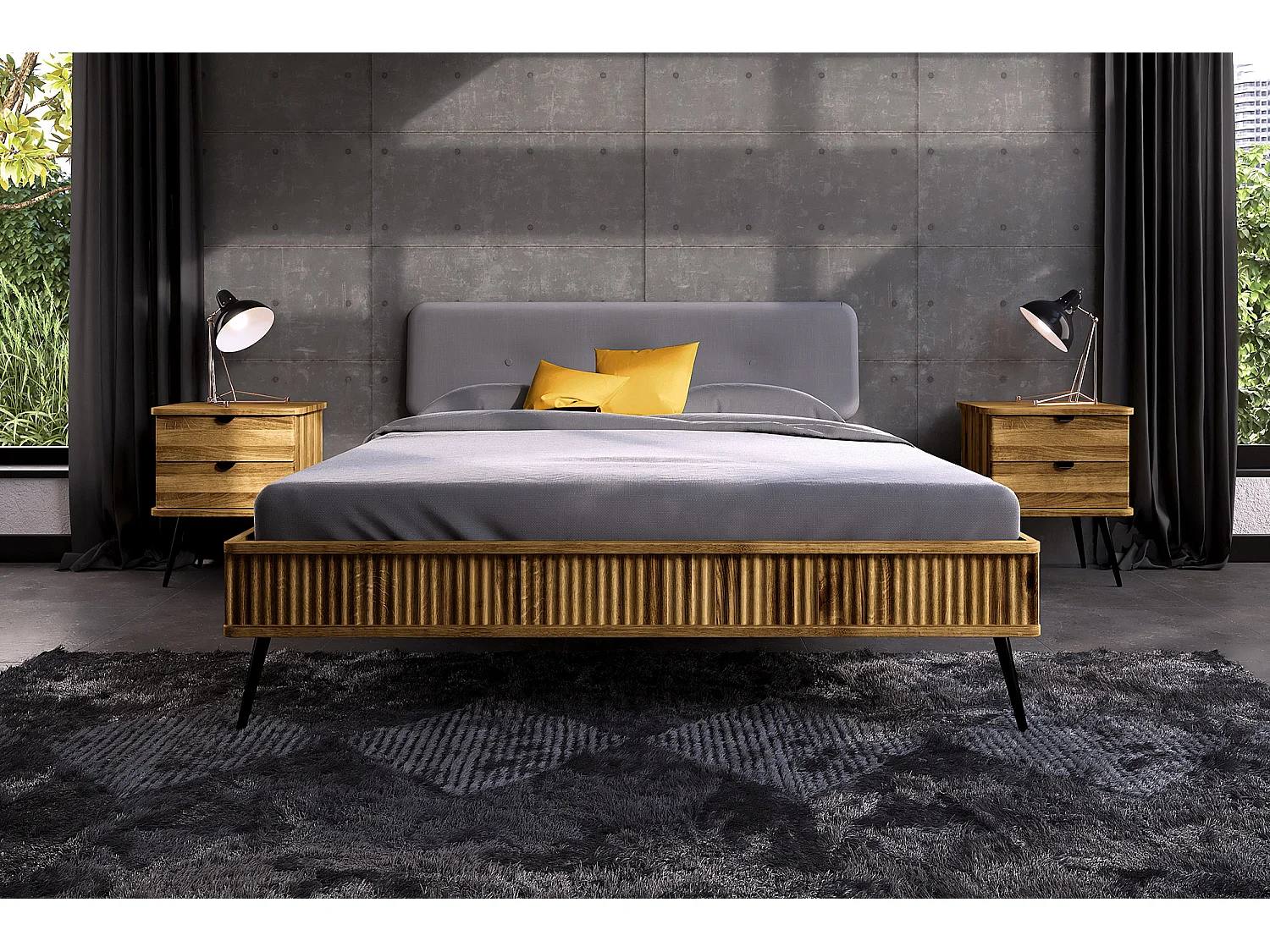 KULA - Bett mit Polsterkopfteil 180 x 200 aus Wildeiche naturgeölt