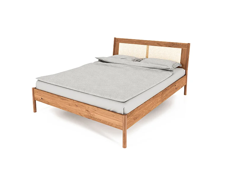 POLA - Bett mit Rattankopfteil 180 x 200 aus Wildeiche lackiert