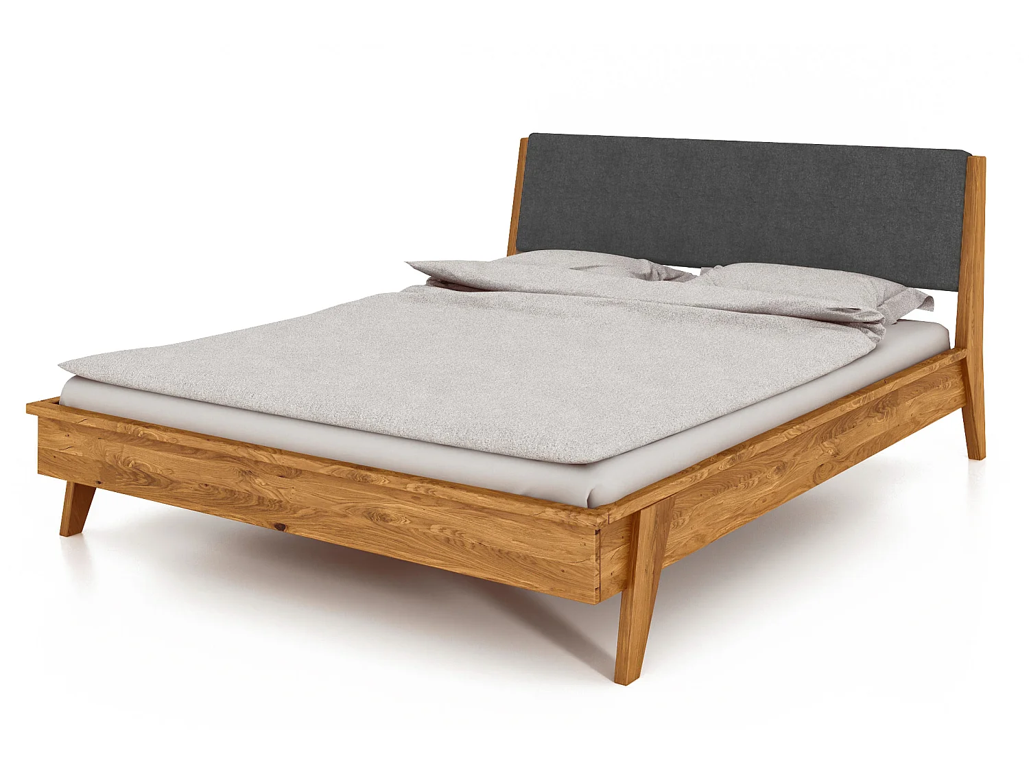 RETRO - Bett mit Polsterkopfteil 100 x 200 aus Wildeiche naturgeölt
