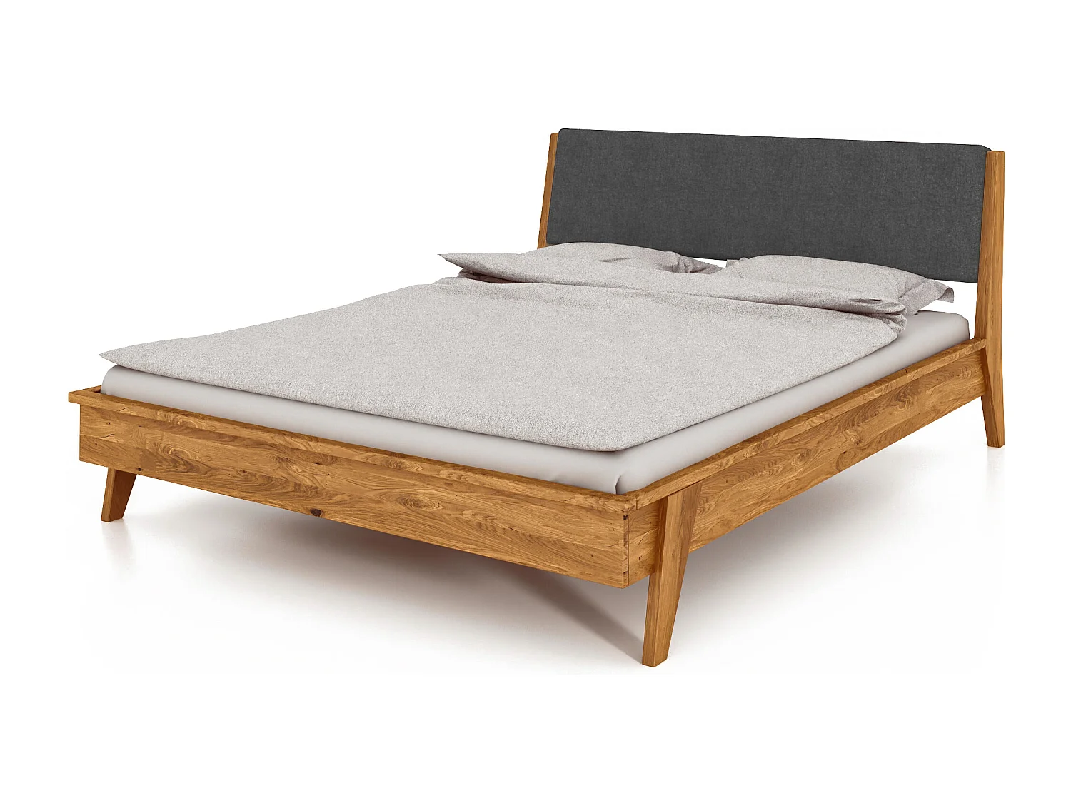 RETRO - Bett mit Polsterkopfteil 100 x 200 aus Wildeiche naturgeölt