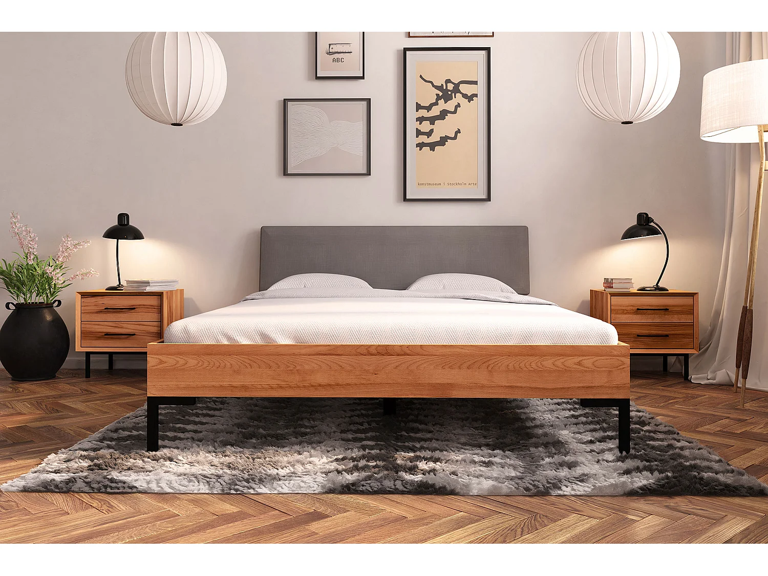 ABIES - Bett mit Polsterkopfteil 180 x 200 aus Kernbuche naturgeölt