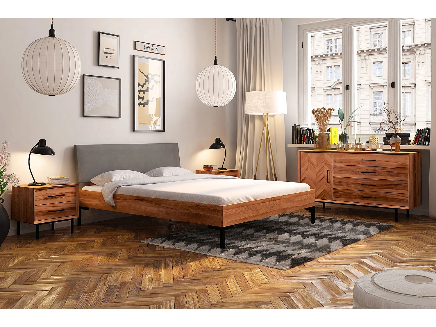 ABIES - Bett mit Polsterkopfteil 160 x 200 aus Kernbuche naturgeölt