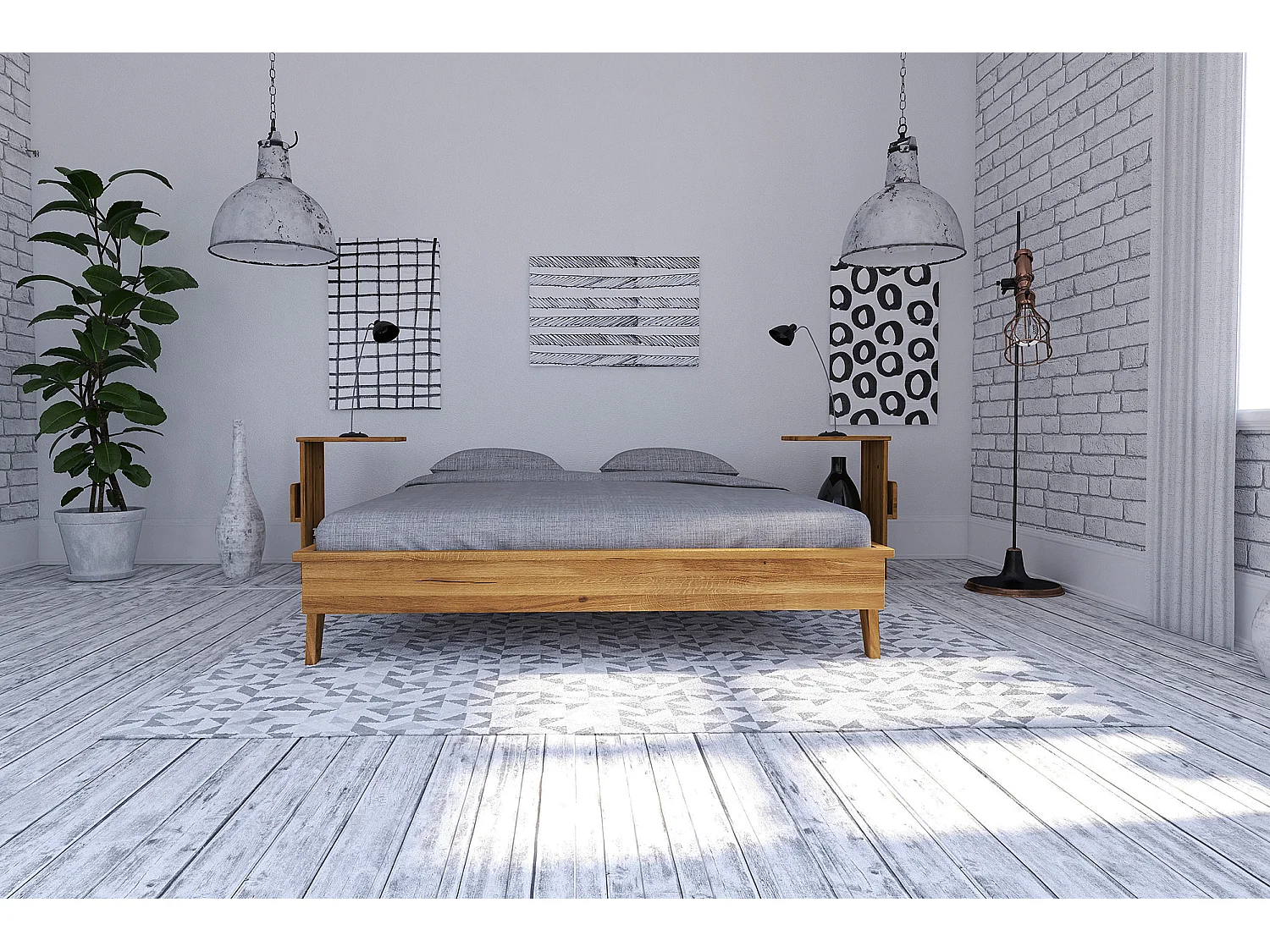 MORTIZ 3 - Letto in legno massello 160 x 200 cm in rovere selvatico oliato