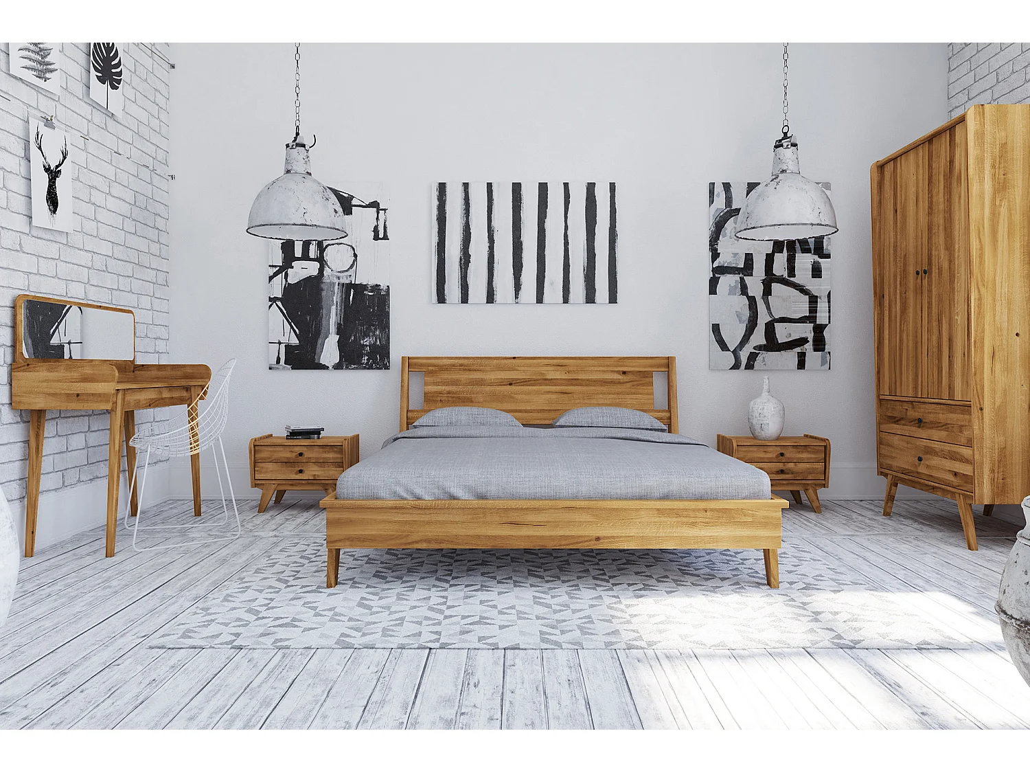 RETRO - Bettgestell mit Holzkopfteil 160 x 200 aus Wildeiche naturgeölt