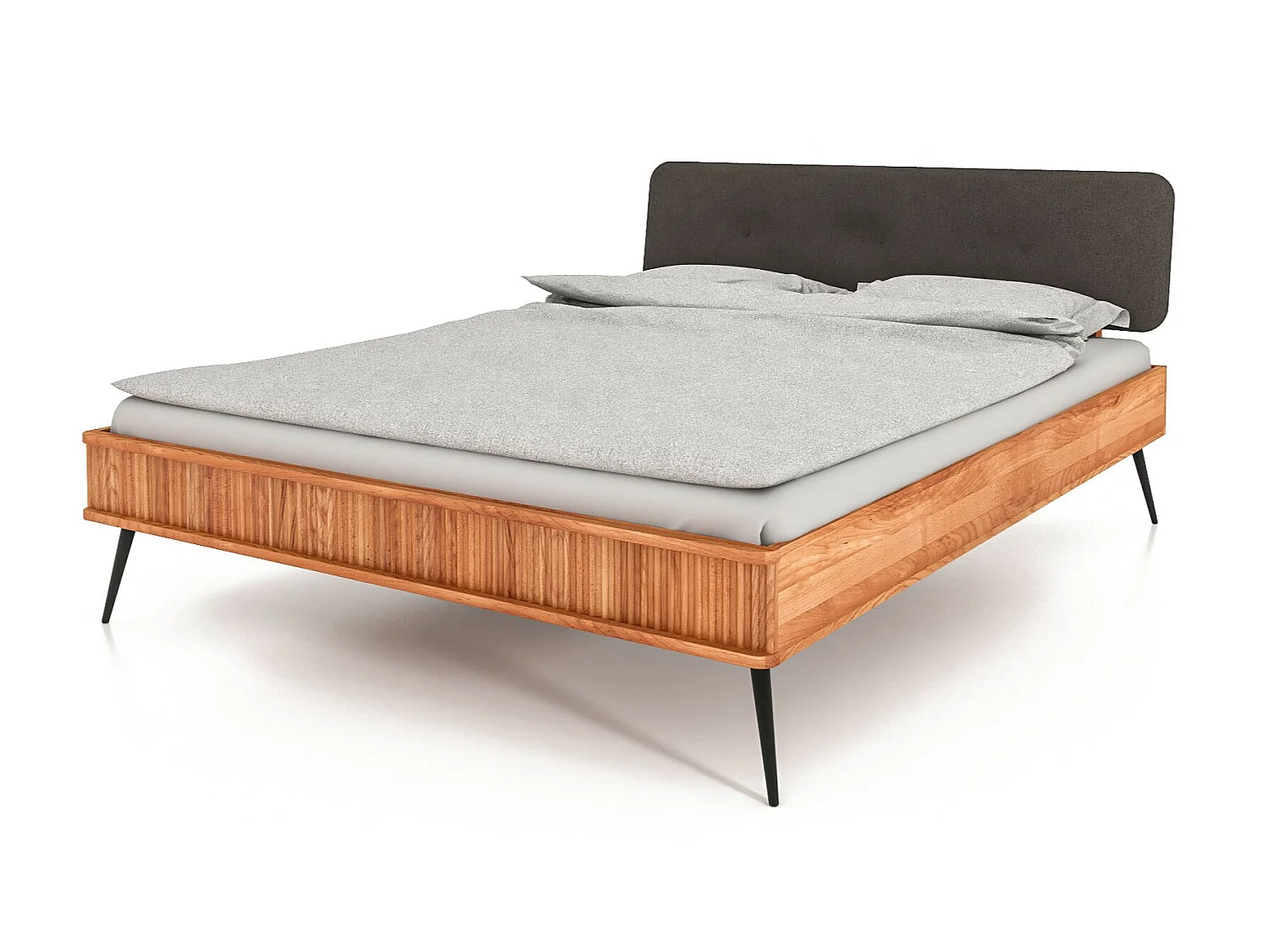 KULA - Bett mit Polsterkopfteil 160 x 200 aus Kernbuche naturgeölt