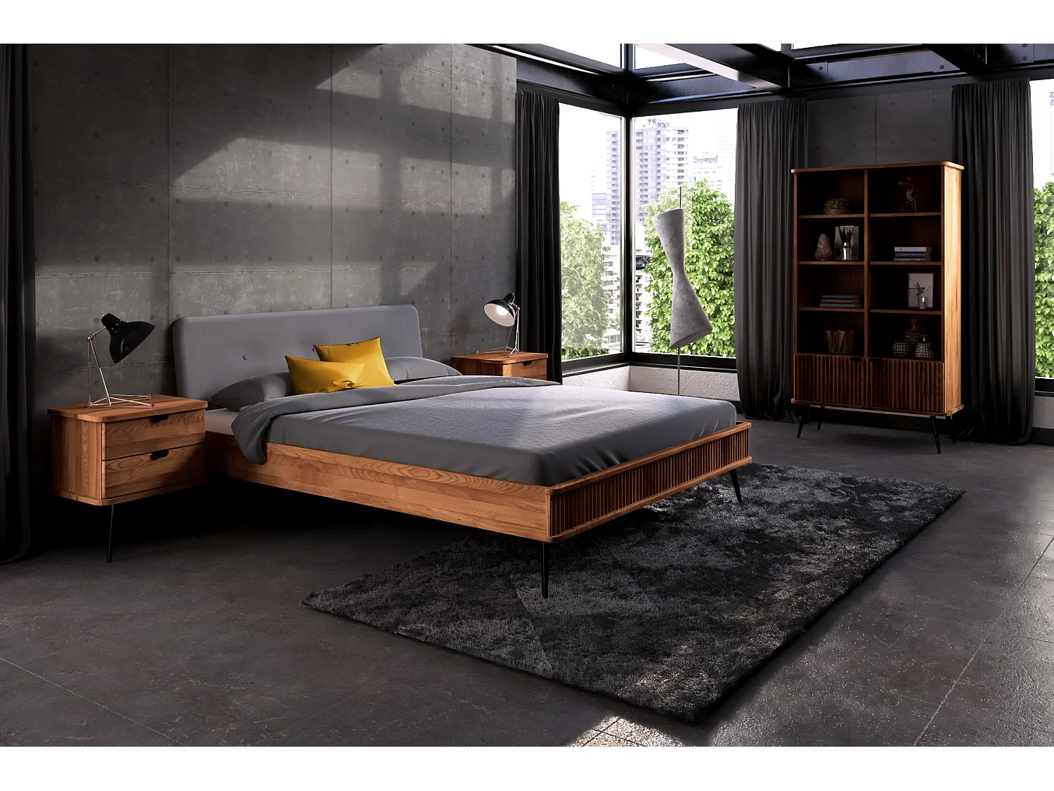 KULA - Bett mit Polsterkopfteil 160 x 200 aus Kernbuche naturgeölt