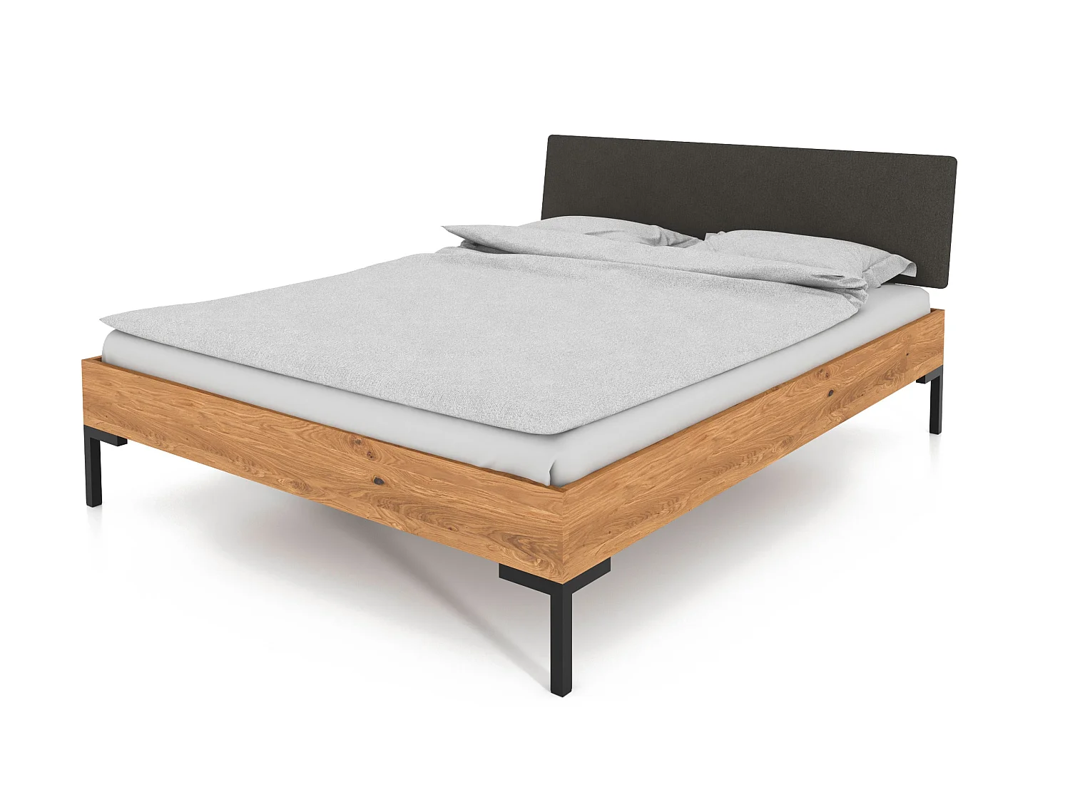 ABIES - Bett mit Polsterkopfteil 160 x 200 aus Wildeiche naturgeölt