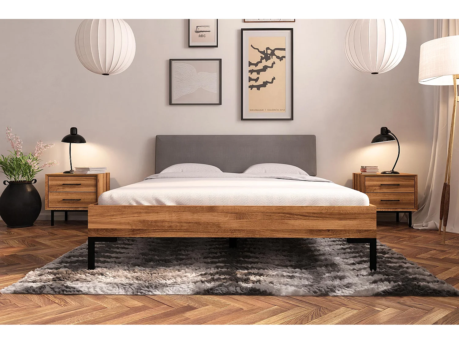 ABIES - Bett mit Polsterkopfteil 160 x 200 aus Wildeiche naturgeölt