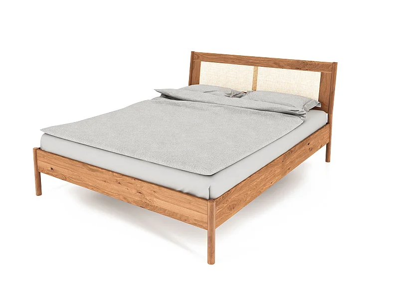 POLA - Bett mit Rattankopfteil 160 x 200 aus Wildeiche naturgeölt