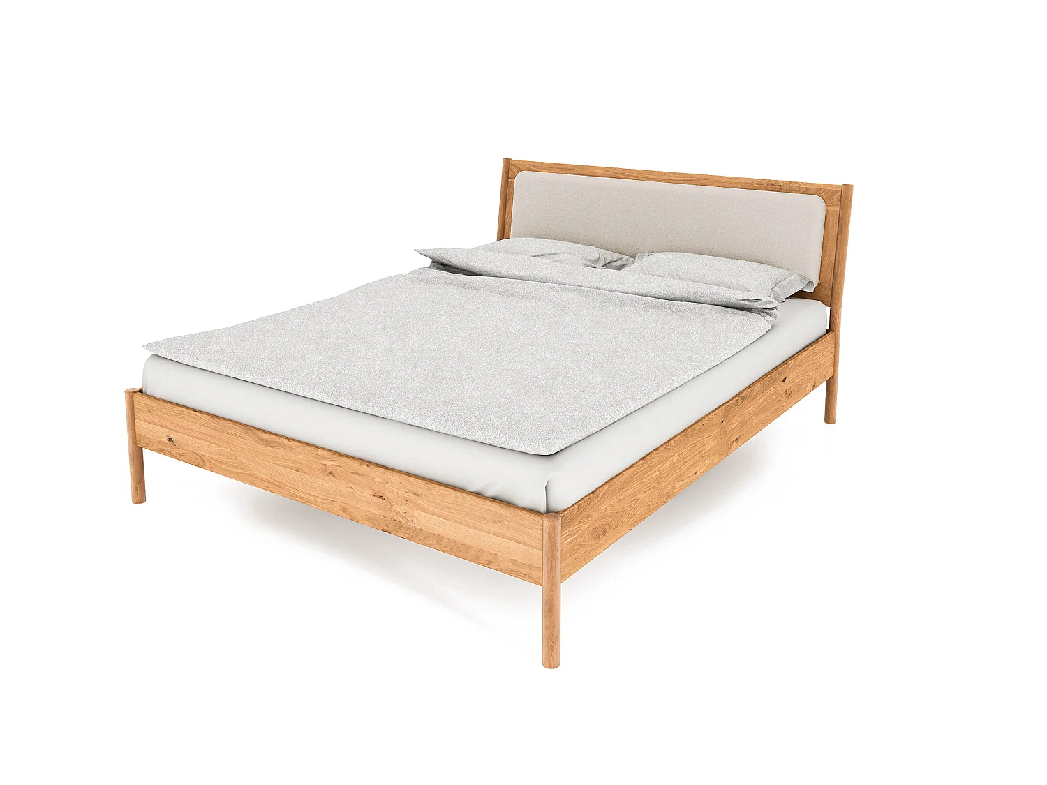 POLA - Bett mit Polsterkopfteil 100 x 200 aus Wildeiche naturgeölt