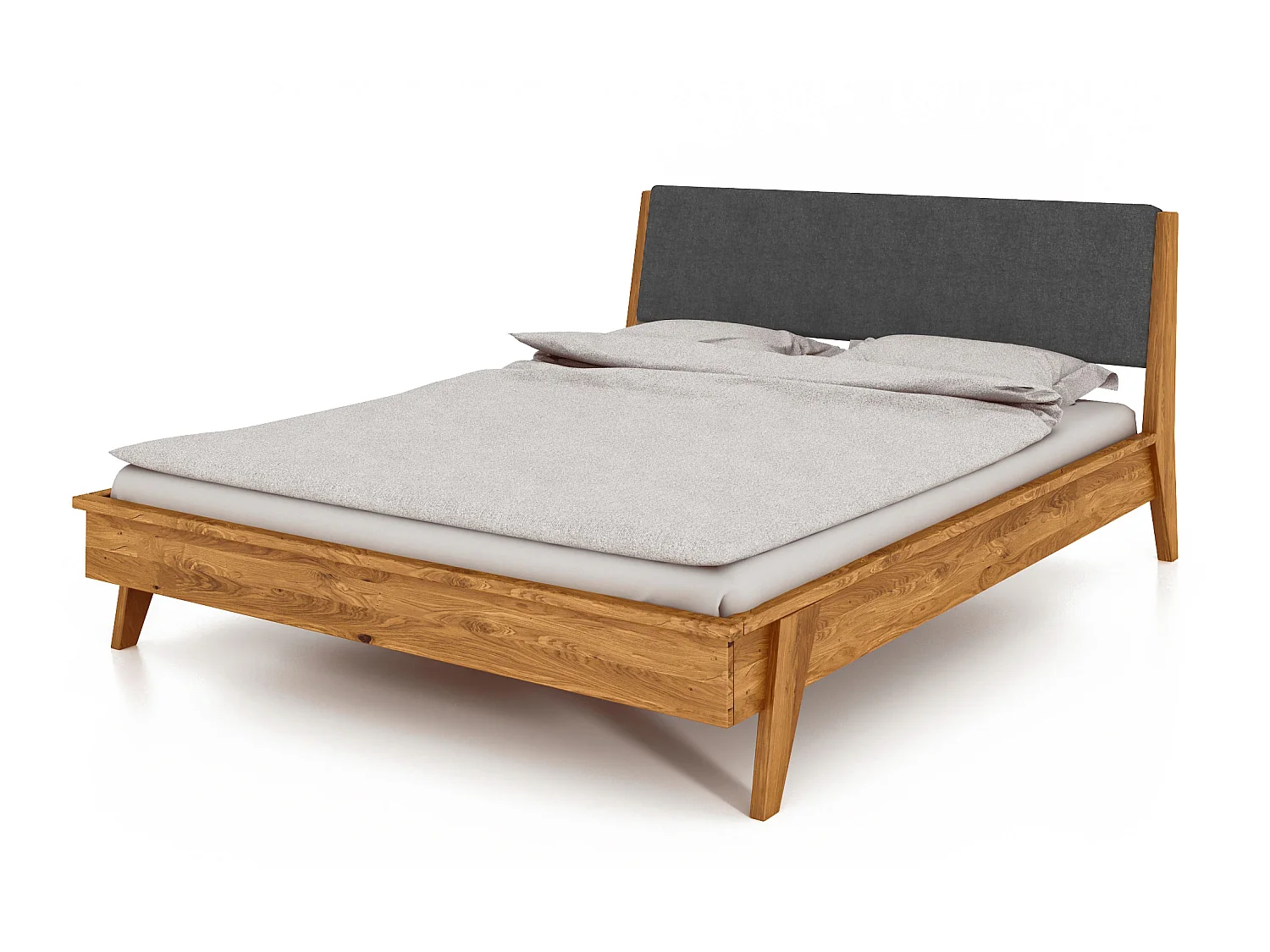 RETRO - Bett mit Polsterkopfteil 160 x 200 aus Wildeiche naturgeölt