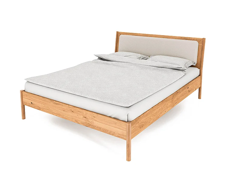 POLA - Bett mit Polsterkopfteil 160 x 200 aus Wildeiche naturgeölt