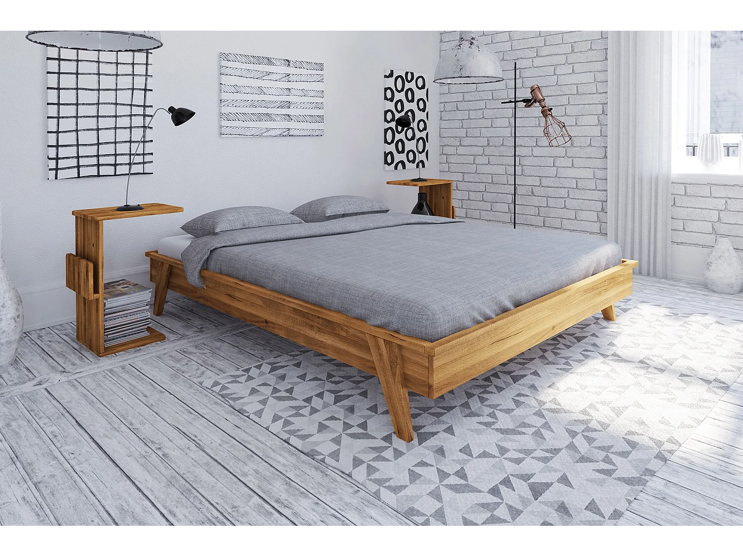 MORTIZ 3 - Letto in legno massello 100 x 200 cm in rovere selvatico oliato