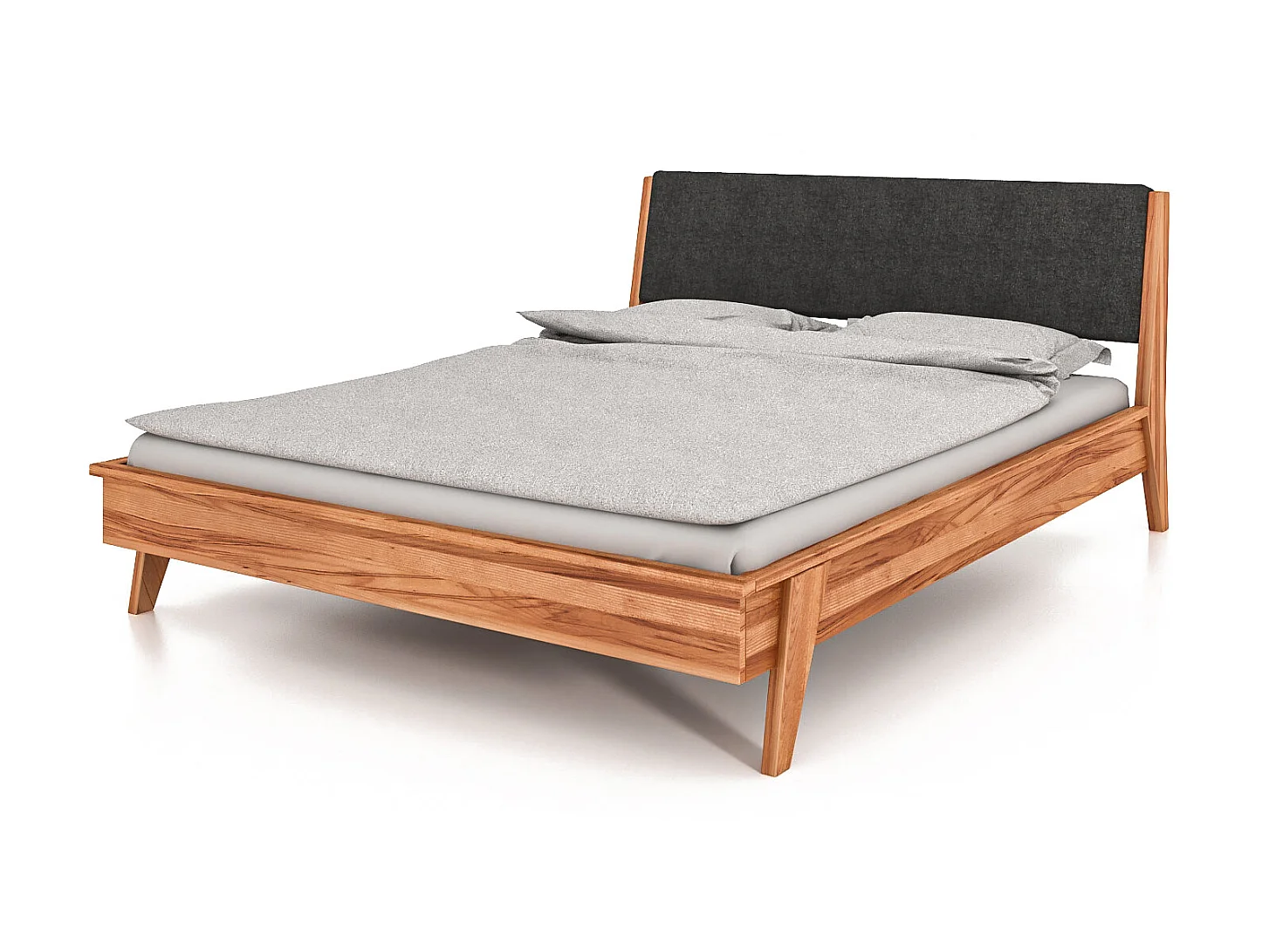 RETRO - Bett mit Polsterkopfteil 100 x 200 aus Kernbuche naturgeölt